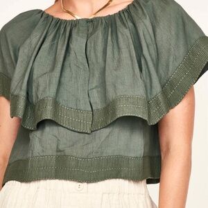 NWT, Elegant Green Ruffled Women's Top - Mirth Pondicherry Top